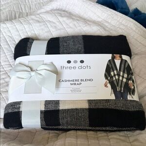 Three Dots Black and Gray Cashmere Blend Wrap
